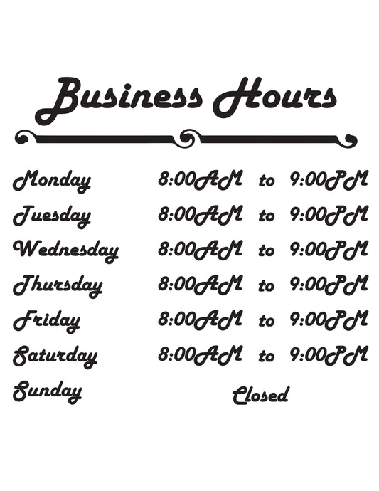 Customizable Hours Of Operation Business Sign Transfer Decal Retro Font Style