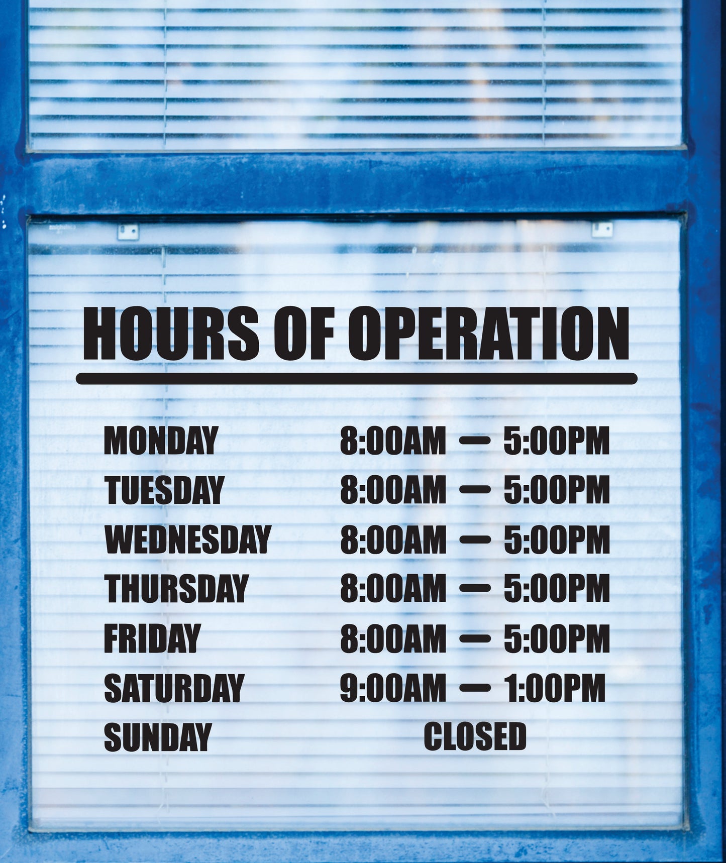 Customizable Hours Of Operation Business Sign Transfer Decal Basic Font Style